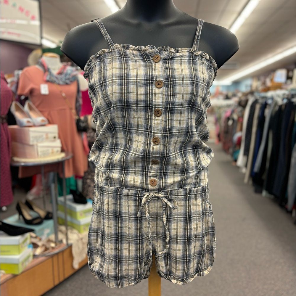 🛍️Daytrip Ladies Med Blue & Yellow PLaid Romper